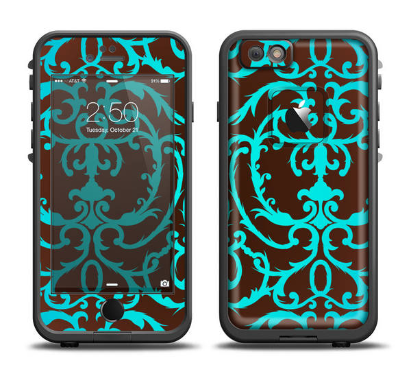 The Blue and Brown Elegant Lace Pattern Apple iPhone 6 LifeProof Fre Case Skin Set