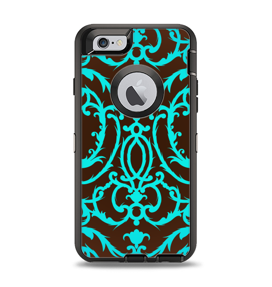 The Blue and Brown Elegant Lace Pattern Apple iPhone 6 Otterbox Defender Case Skin Set
