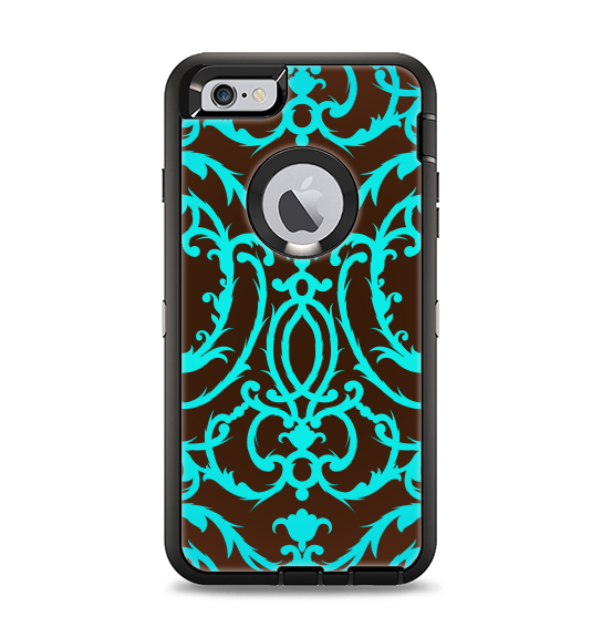 The Blue and Brown Elegant Lace Pattern Apple iPhone 6 Plus Otterbox Defender Case Skin Set