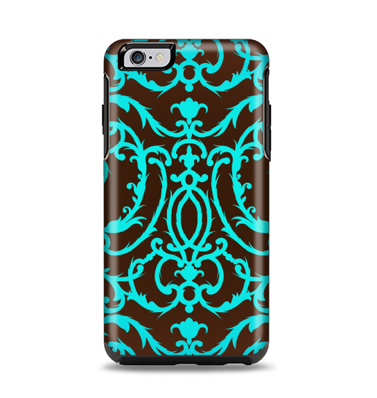 The Blue and Brown Elegant Lace Pattern Apple iPhone 6 Plus Otterbox Symmetry Case Skin Set