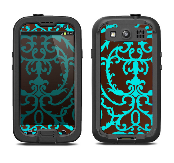 The Blue and Brown Elegant Lace Pattern Samsung Galaxy S3 LifeProof Fre Case Skin Set