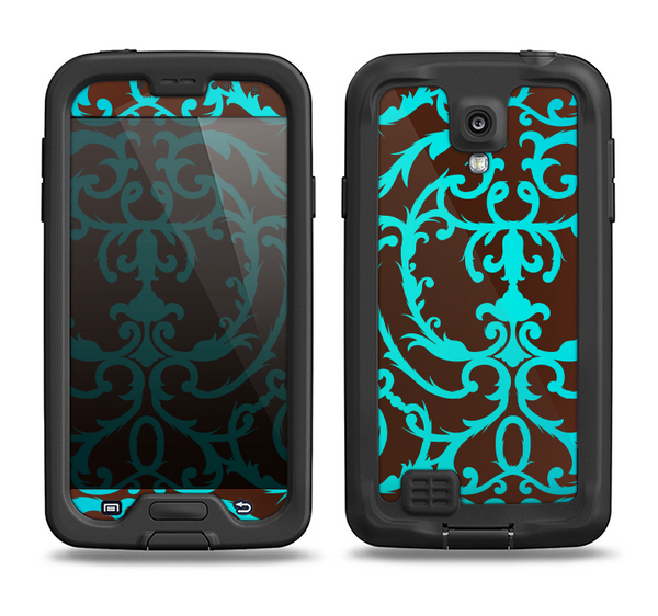 The Blue and Brown Elegant Lace Pattern Samsung Galaxy S4 LifeProof Fre Case Skin Set