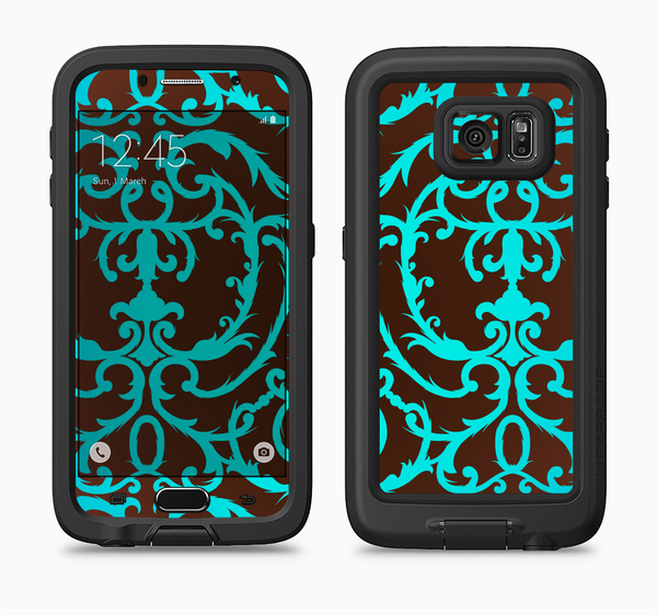 The Blue and Brown Elegant Lace Pattern Full Body Samsung Galaxy S6 LifeProof Fre Case Skin Kit