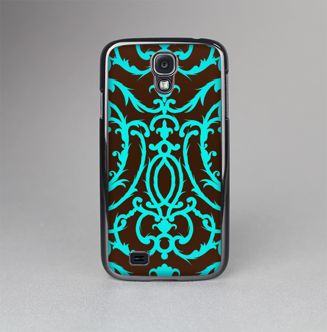 The Blue and Brown Elegant Lace Pattern Skin-Sert Case for the Samsung Galaxy S4