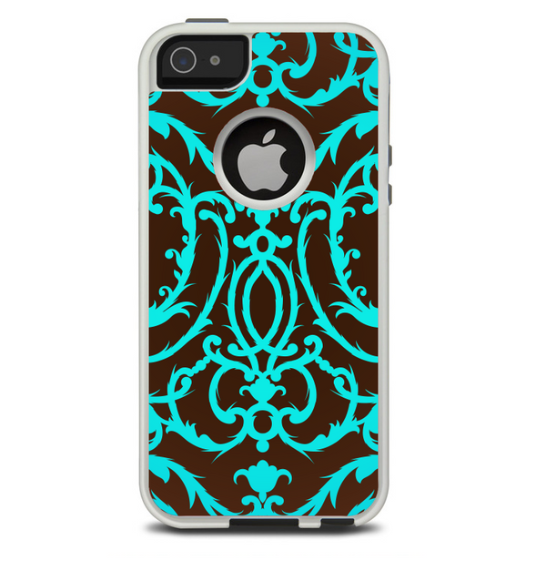 The Blue and Brown Elegant Lace Pattern Skin For The iPhone 5-5s Otterbox Commuter Case