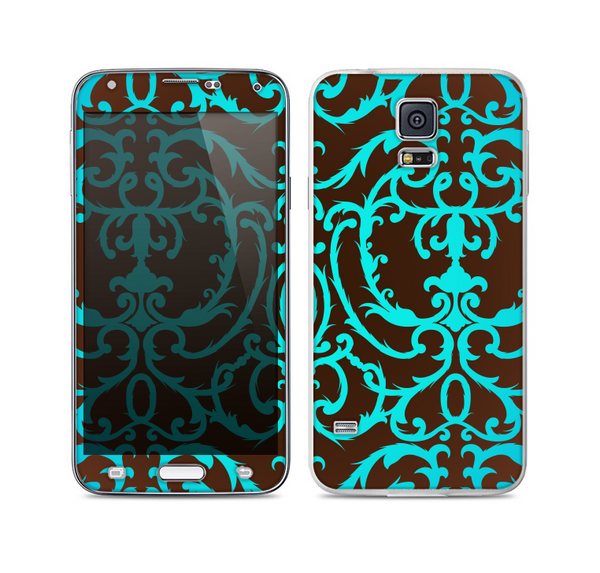 The Blue and Brown Elegant Lace Pattern Skin For the Samsung Galaxy S5
