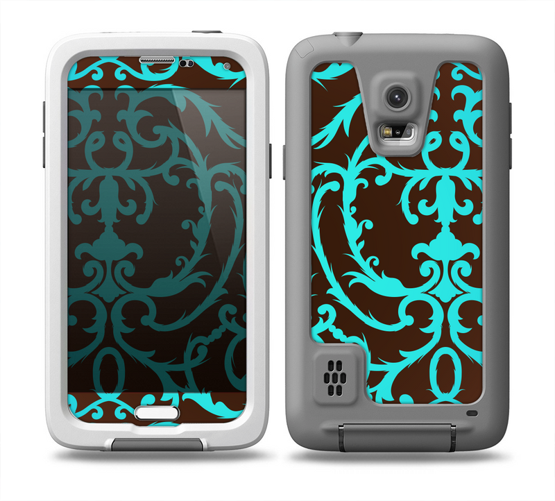 The Blue and Brown Elegant Lace Pattern Skin for the Samsung Galaxy S5 frē LifeProof Case