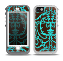 The Blue and Brown Elegant Lace Pattern Skin for the iPhone 5-5s OtterBox Preserver WaterProof Case