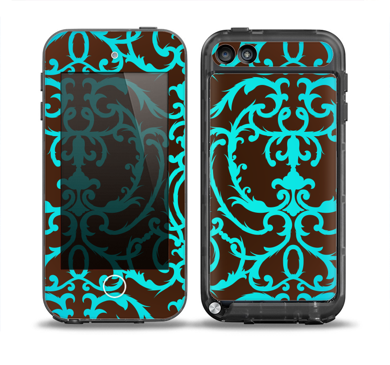 The Blue and Brown Elegant Lace Pattern Skin for the iPod Touch 5th Generation frē LifeProof Case