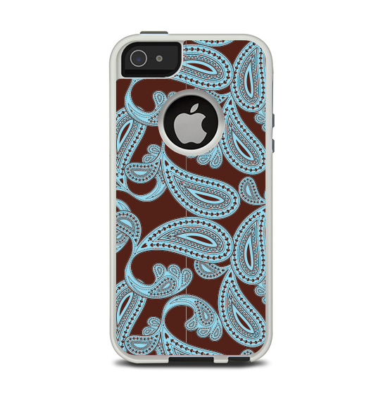 The Blue and Brown Paisley Pattern V4 Apple iPhone 5-5s Otterbox Commuter Case Skin Set