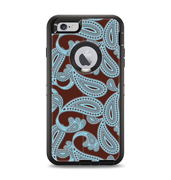 The Blue and Brown Paisley Pattern V4 Apple iPhone 6 Plus Otterbox Defender Case Skin Set