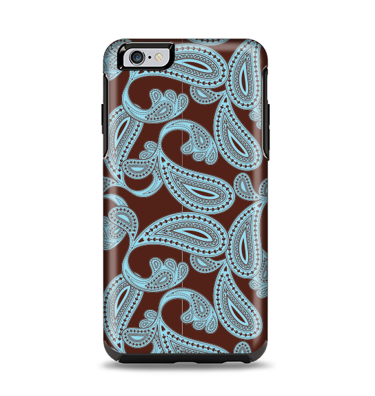 The Blue and Brown Paisley Pattern V4 Apple iPhone 6 Plus Otterbox Symmetry Case Skin Set