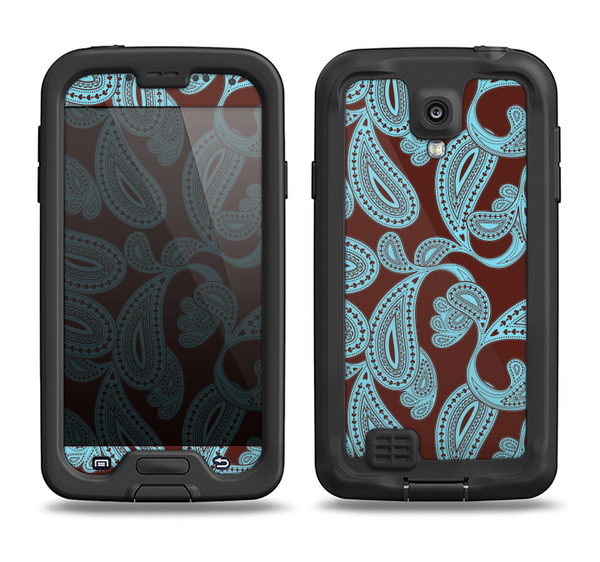 The Blue and Brown Paisley Pattern V4 Samsung Galaxy S4 LifeProof Fre Case Skin Set