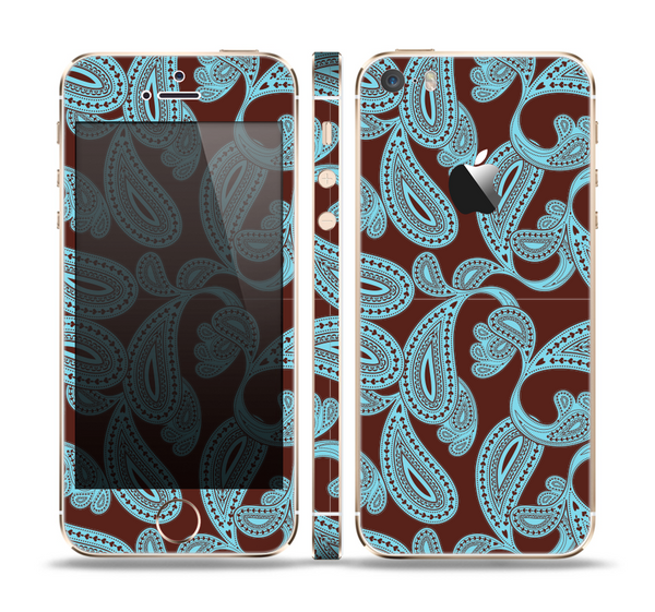 The Blue and Brown Paisley Pattern V4 Skin Set for the Apple iPhone 5s