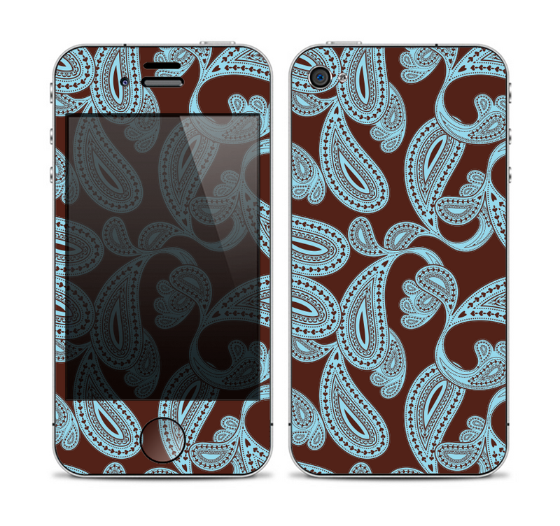 The Blue and Brown Paisley Pattern V4 Skin for the Apple iPhone 4-4s