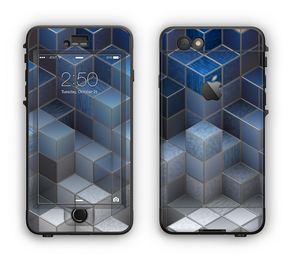 The Blue and Gray 3D Cubes Apple iPhone 6 LifeProof Nuud Case Skin Set