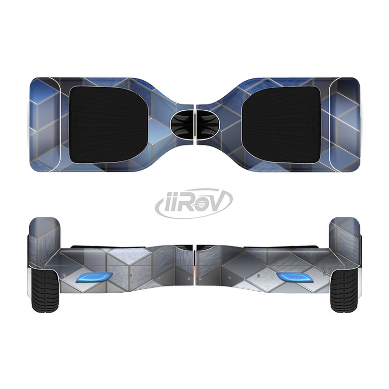 The Blue and Gray 3D Cubes Full-Body Skin Set for the Smart Drifting SuperCharged iiRov HoverBoard