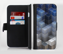 The Blue and Gray 3D Cubes Ink-Fuzed Leather Folding Wallet Credit-Card Case for the Apple iPhone 6/6s, 6/6s Plus, 5/5s and 5c