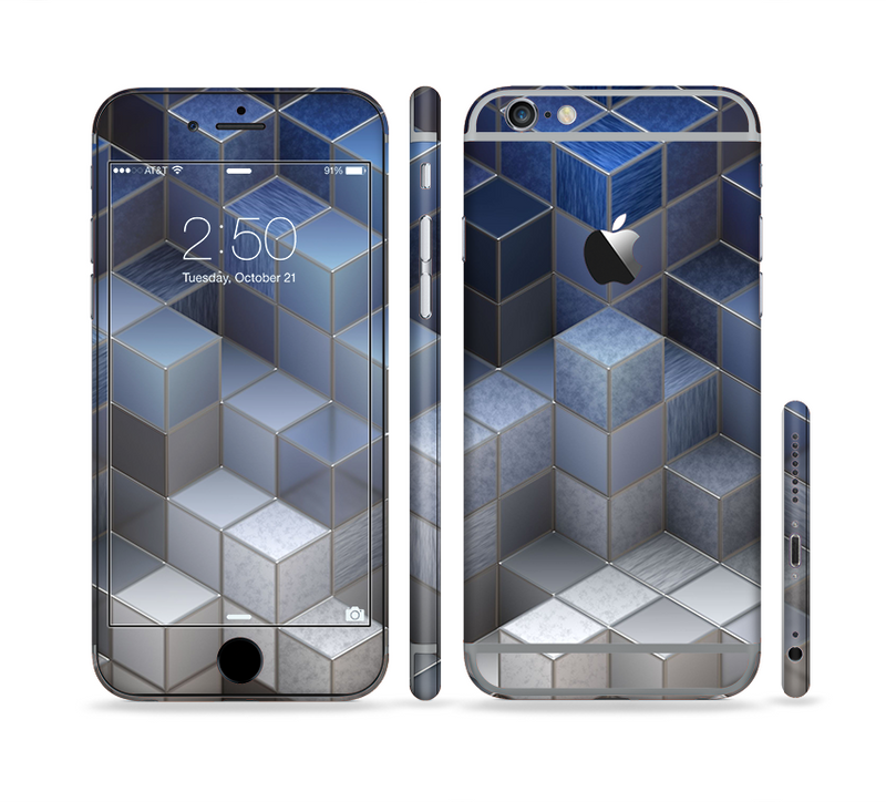 The Blue and Gray 3D Cubes Sectioned Skin Series for the Apple iPhone 6s