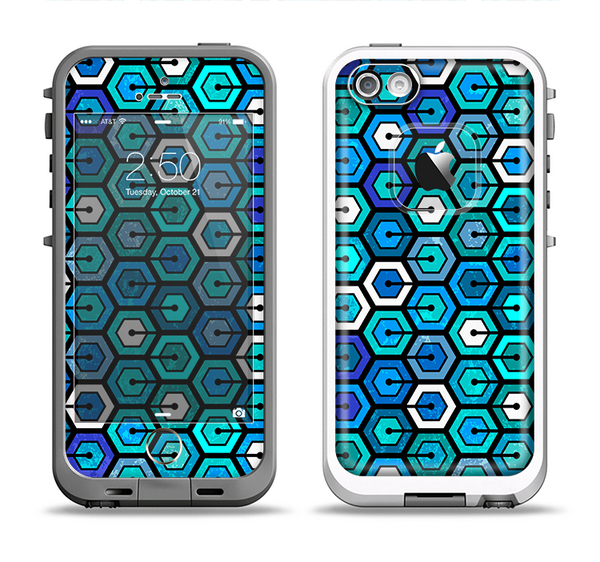 The Blue and Green Vibrant Hexagons Apple iPhone 5-5s LifeProof Fre Case Skin Set