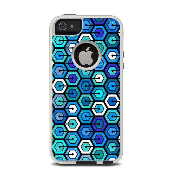 The Blue and Green Vibrant Hexagons Apple iPhone 5-5s Otterbox Commuter Case Skin Set