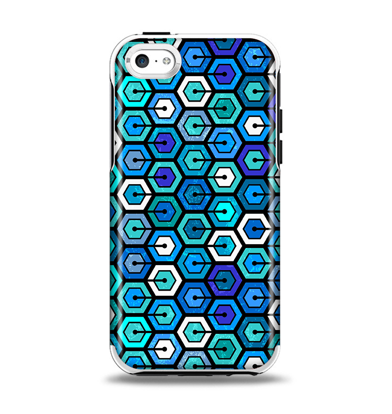 The Blue and Green Vibrant Hexagons Apple iPhone 5c Otterbox Symmetry Case Skin Set