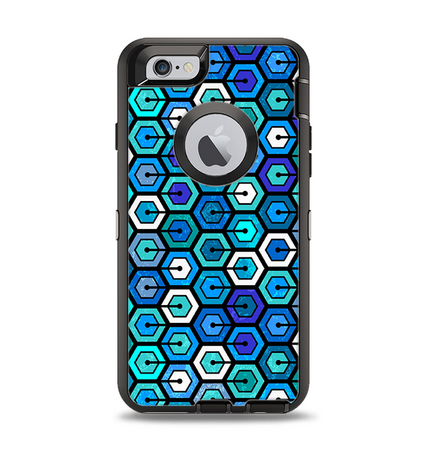 The Blue and Green Vibrant Hexagons Apple iPhone 6 Otterbox Defender Case Skin Set