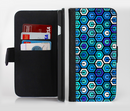 The Blue and Green Vibrant Hexagons Ink-Fuzed Leather Folding Wallet Credit-Card Case for the Apple iPhone 6/6s, 6/6s Plus, 5/5s and 5c