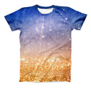 The Blue and Orange Scratched Surface with Glowing Gold ink-Fuzed Unisex All Over Full-Printed Fitted Tee Shirt