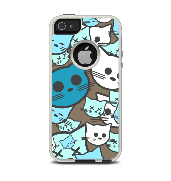 The Blue and Pink Vector Faced Cats Apple iPhone 5-5s Otterbox Commuter Case Skin Set