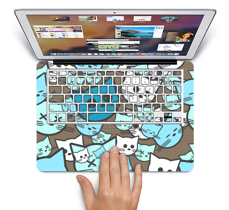The Blue and Pink Vector Faced Cats Skin Set for the Apple MacBook Air 11"