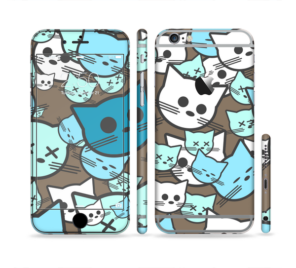 The Blue and Pink Vector Faced Cats Sectioned Skin Series for the Apple iPhone 6 Plus