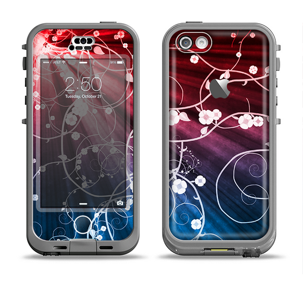 The Blue and Red Light Arrays with Glowing Vines Apple iPhone 5c LifeProof Nuud Case Skin Set