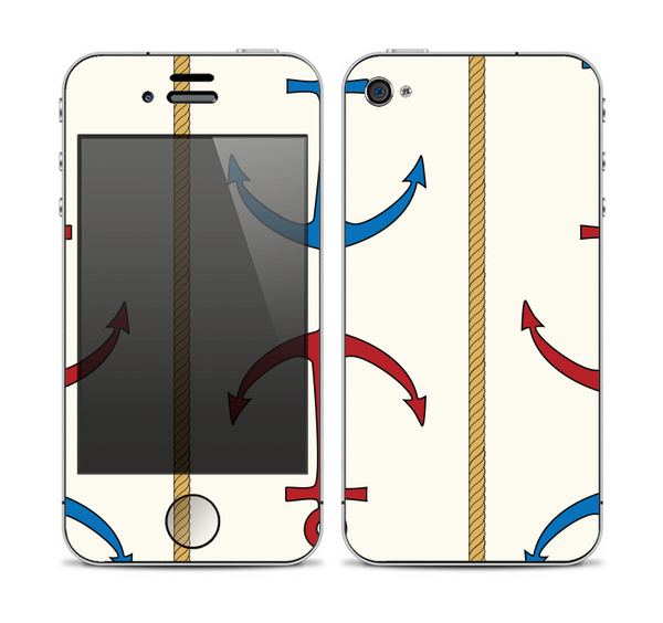 The Blue and Red Simple Anchor Pattern Skin for the Apple iPhone 4-4s