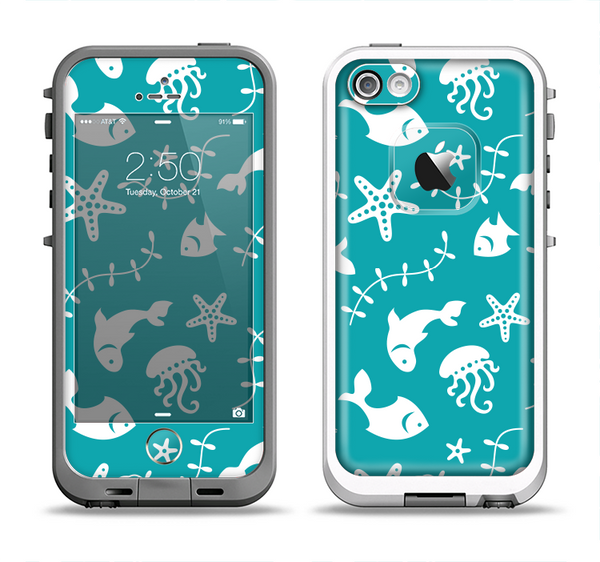 The Blue and White Cartoon Sea Creatures Apple iPhone 5-5s LifeProof Fre Case Skin Set