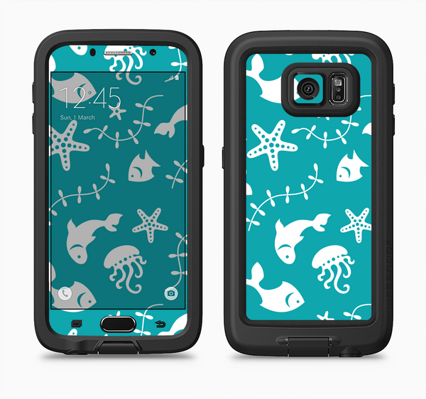 The Blue and White Cartoon Sea Creatures Full Body Samsung Galaxy S6 LifeProof Fre Case Skin Kit