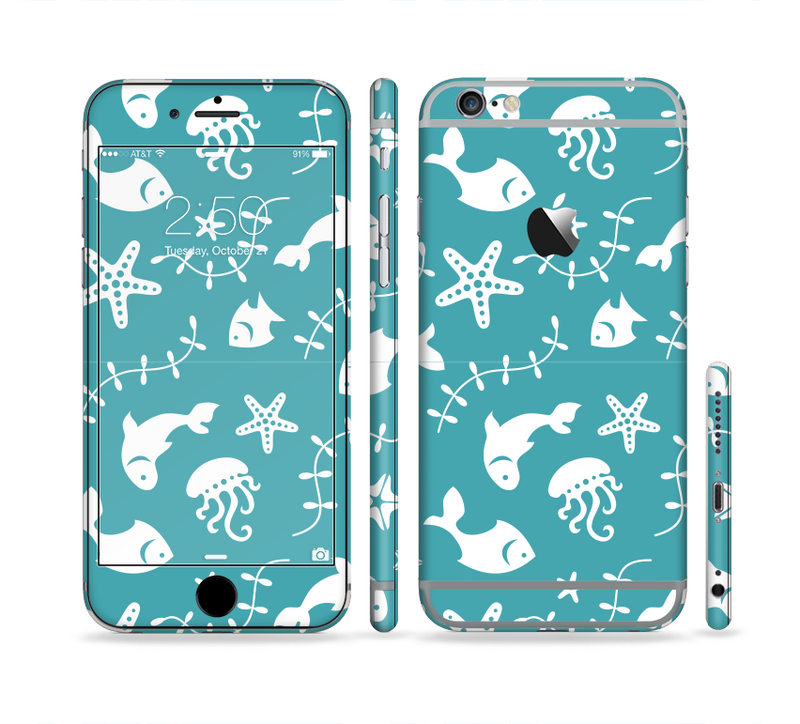 The Blue and White Cartoon Sea Creatures Sectioned Skin Series for the Apple iPhone 6s