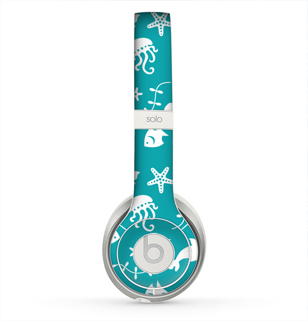The Blue and White Cartoon Sea Creatures Skin for the Beats by Dre Solo 2 Headphones