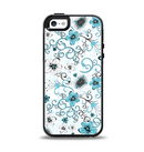 The Blue and White Floral Laced Pattern Apple iPhone 5-5s Otterbox Symmetry Case Skin Set
