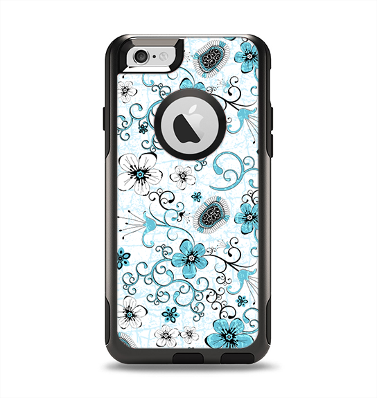 The Blue and White Floral Laced Pattern Apple iPhone 6 Otterbox Commuter Case Skin Set