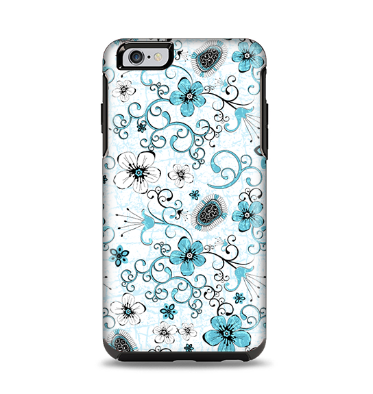 The Blue and White Floral Laced Pattern Apple iPhone 6 Plus Otterbox Symmetry Case Skin Set