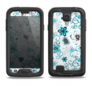 The Blue and White Floral Laced Pattern Samsung Galaxy S4 LifeProof Fre Case Skin Set