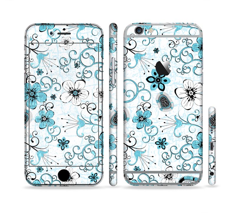 The Blue and White Floral Laced Pattern Sectioned Skin Series for the Apple iPhone 6