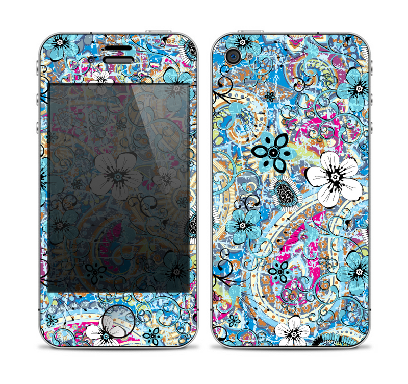 The Blue and White Floral Laced Pattern Skin for the Apple iPhone 4-4s