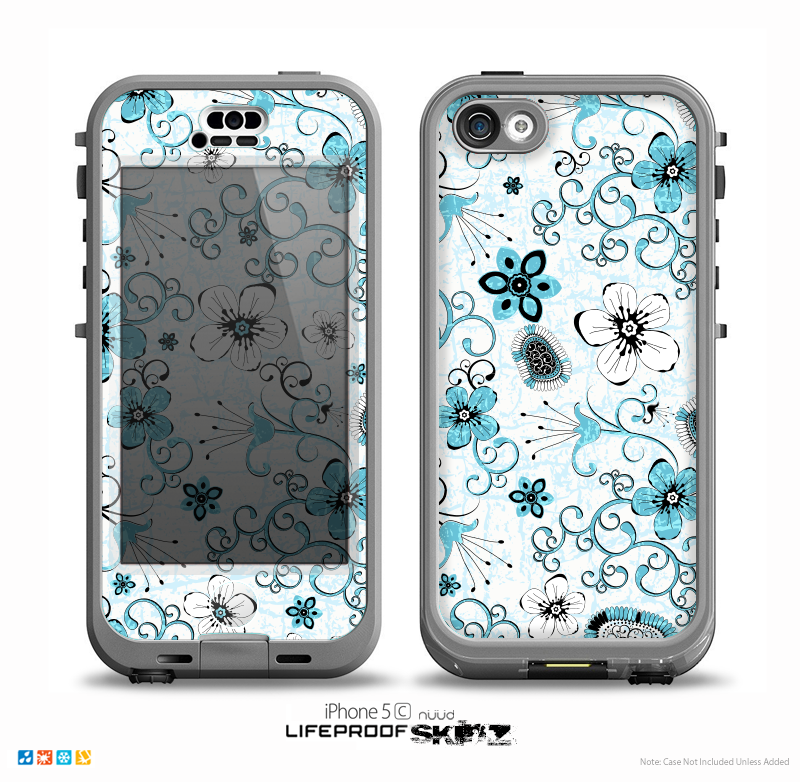 The Blue and White Floral Laced Pattern Skin for the iPhone 5c nüüd LifeProof Case