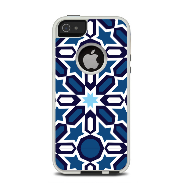 The Blue and White Mosaic Mirrored Pattern Apple iPhone 5-5s Otterbox Commuter Case Skin Set