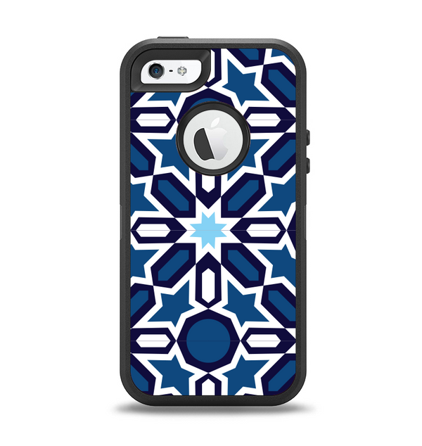 The Blue and White Mosaic Mirrored Pattern Apple iPhone 5-5s Otterbox Defender Case Skin Set