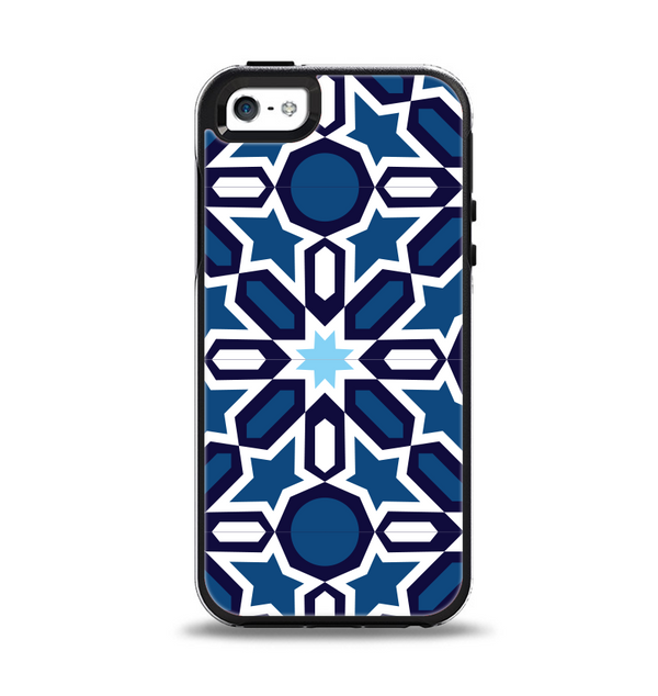 The Blue and White Mosaic Mirrored Pattern Apple iPhone 5-5s Otterbox Symmetry Case Skin Set