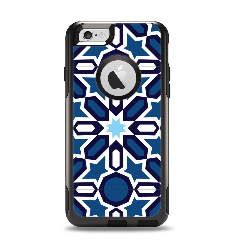 The Blue and White Mosaic Mirrored Pattern Apple iPhone 6 Otterbox Commuter Case Skin Set