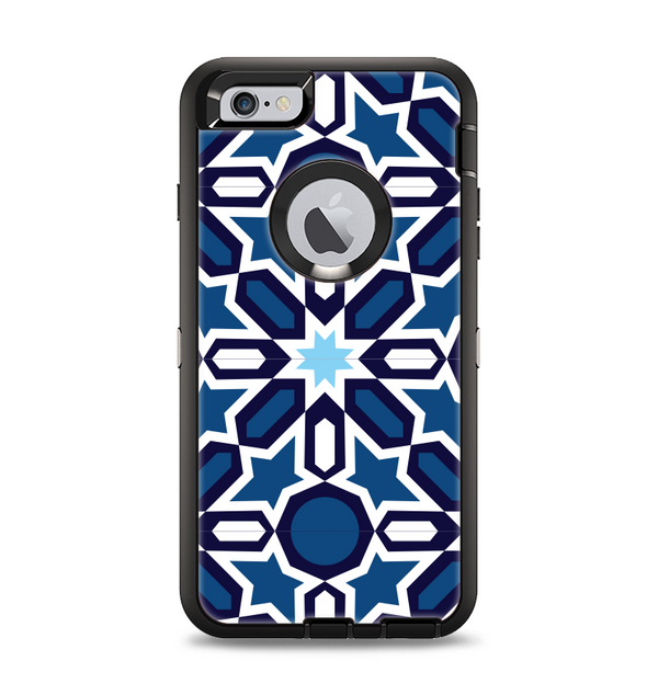 The Blue and White Mosaic Mirrored Pattern Apple iPhone 6 Plus Otterbox Defender Case Skin Set